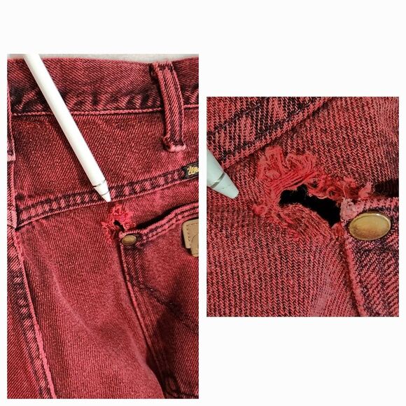 Wrangler Vintage Jeans For Men Size 36x30 Red Distressed Style - Picture 2 of 16